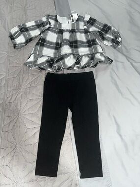 Rare Editions Black and White Plaid Peplum Set